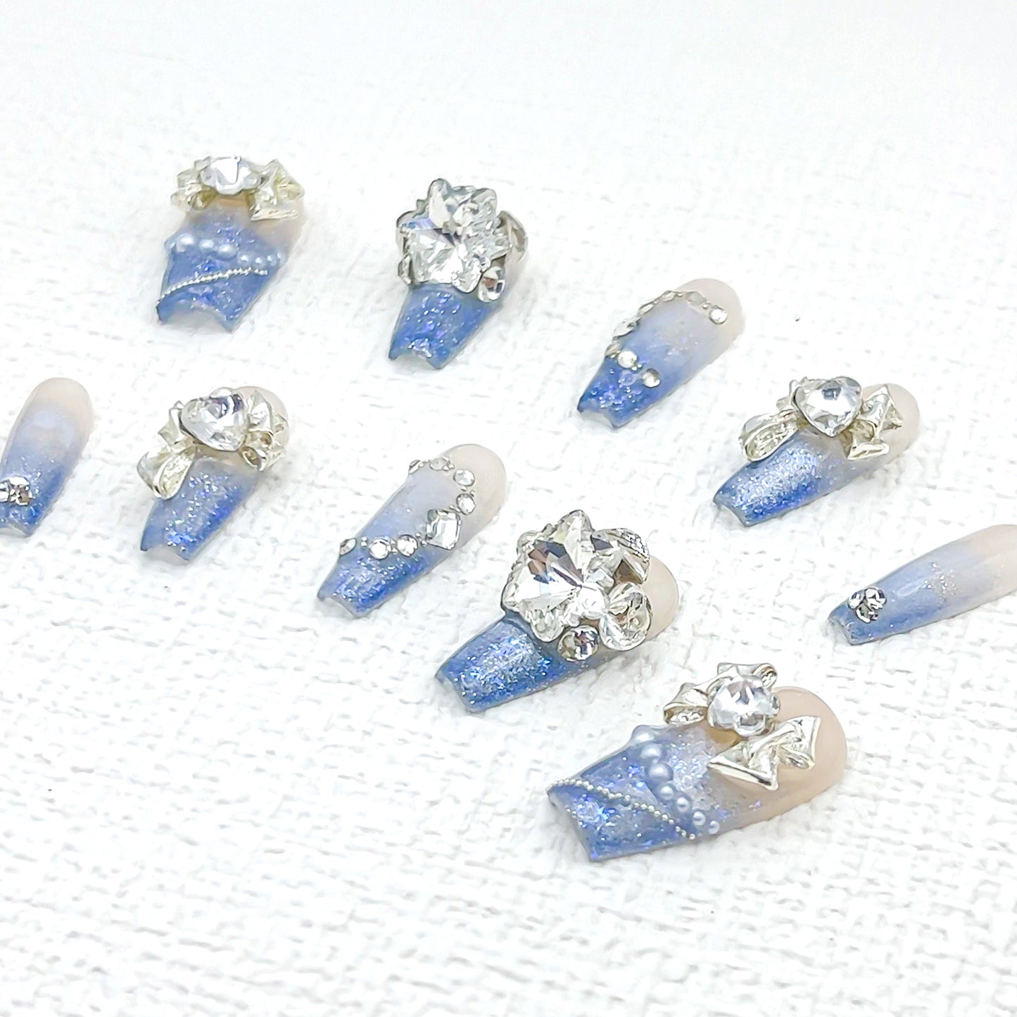 Handmade|Azure Butterfly Elegance-Coffin Nails