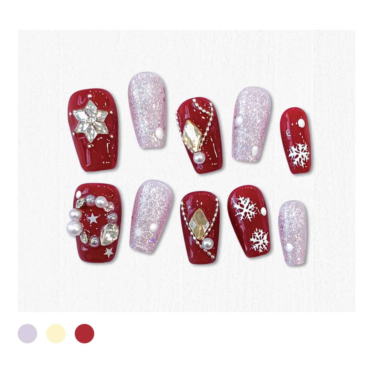 Handmade|Crystal Red-Coffin Nails