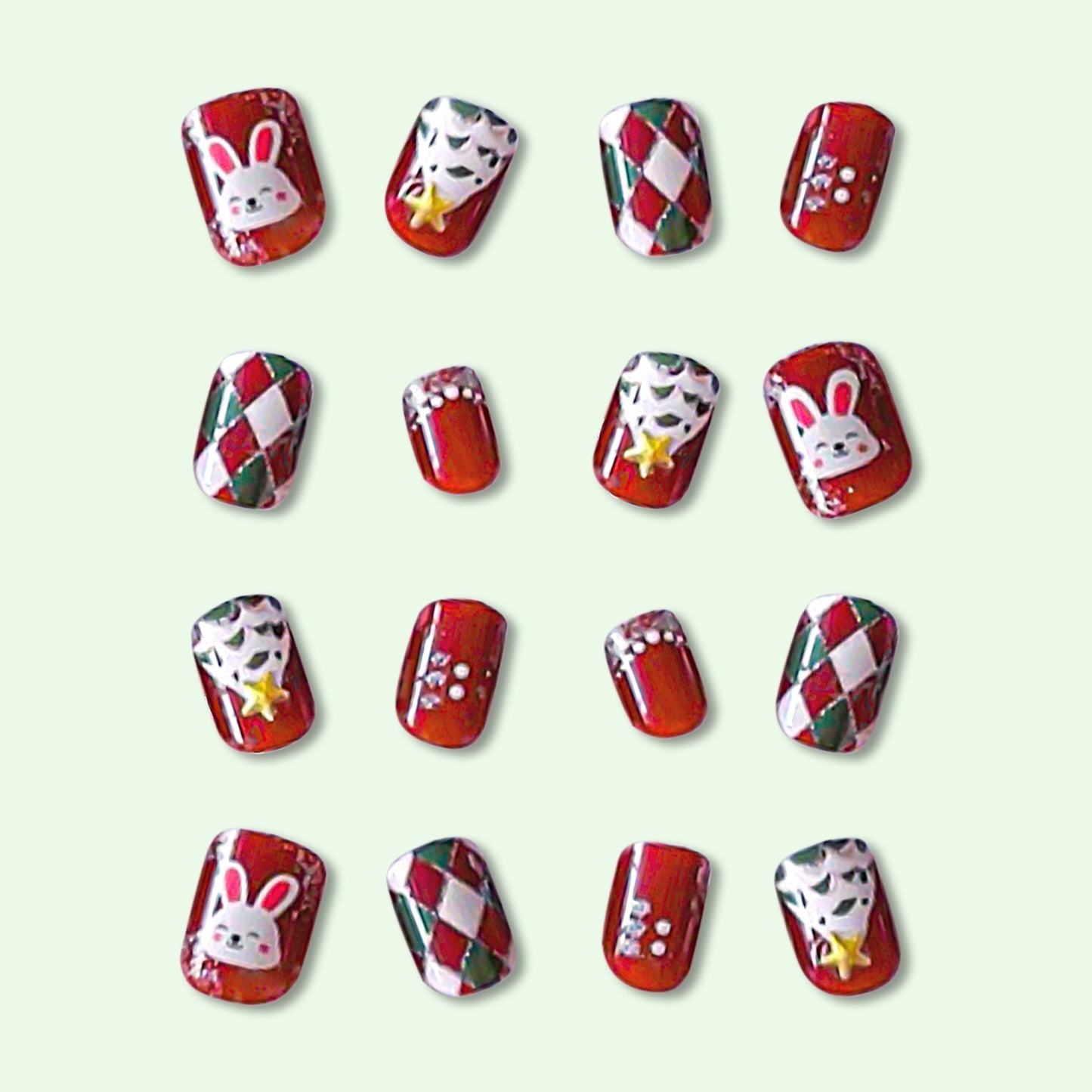 Bunny Plaid-Round Nails