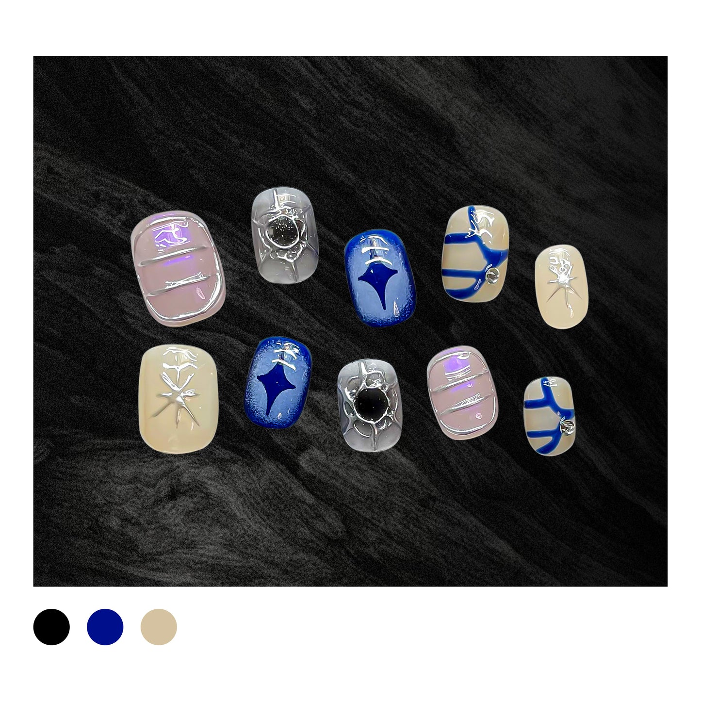 Handmade|Aurora Blue-Round Nails