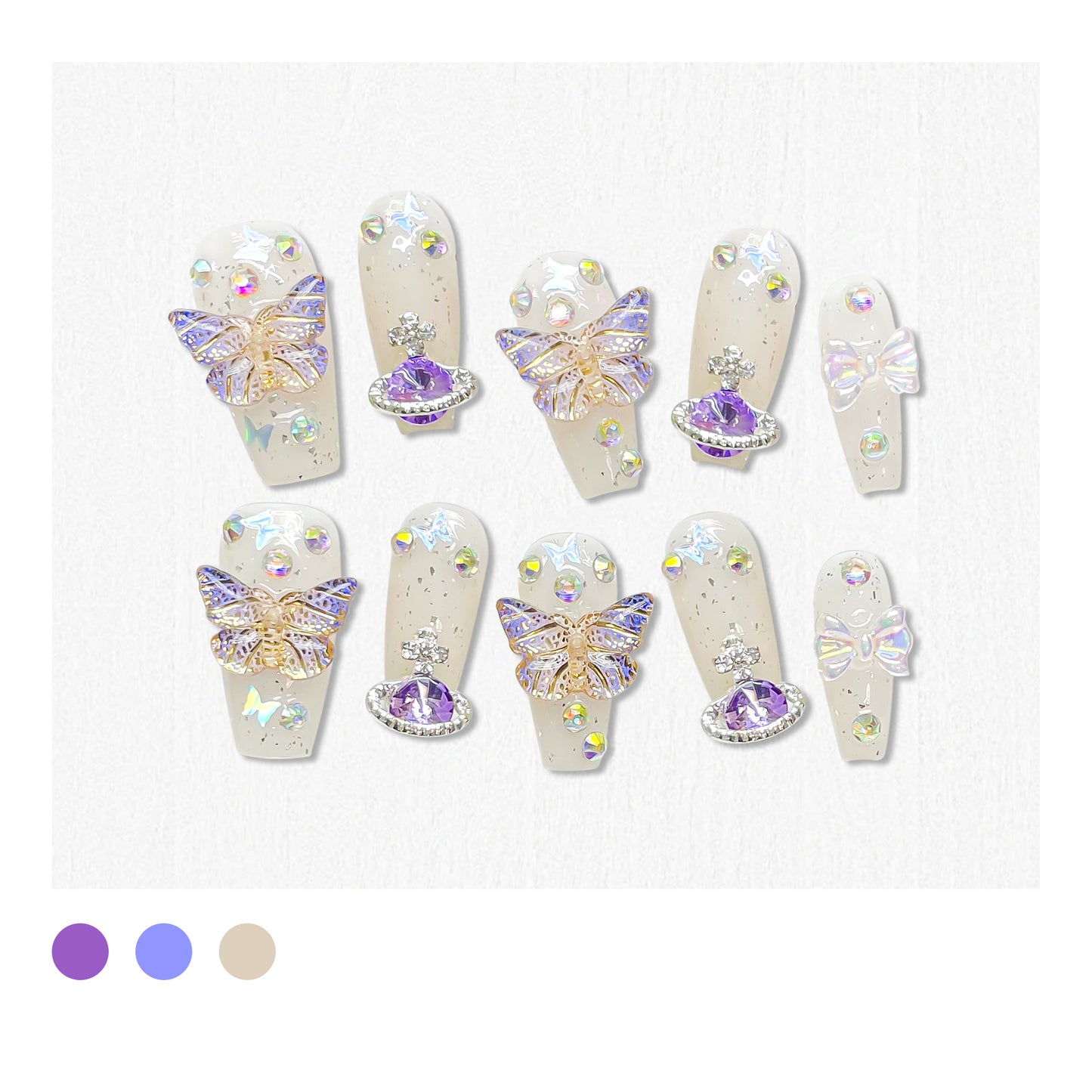 Handmade|Opulent Galactic Butterflies-Coffin Nails