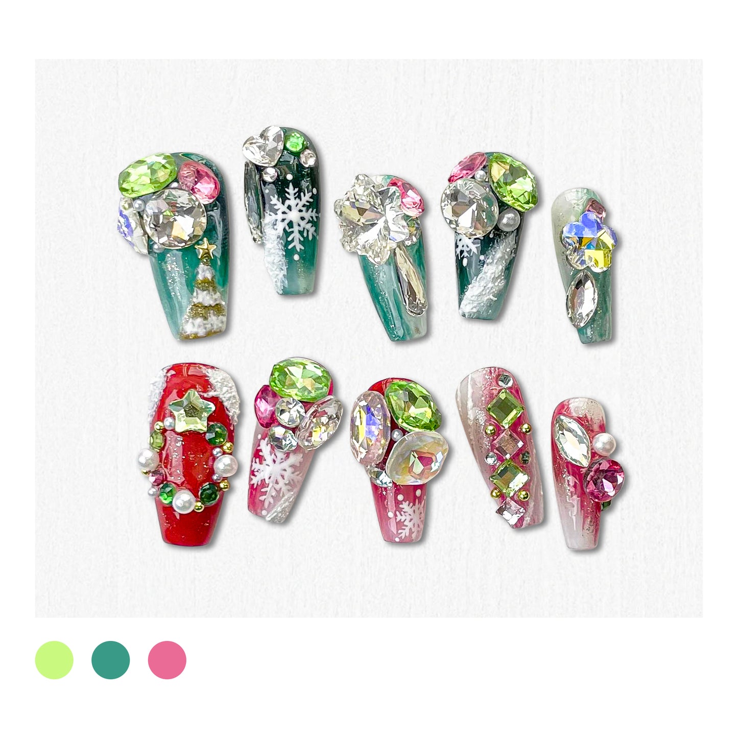 Handmade|Crystal Snowy Eve-Coffin Nails