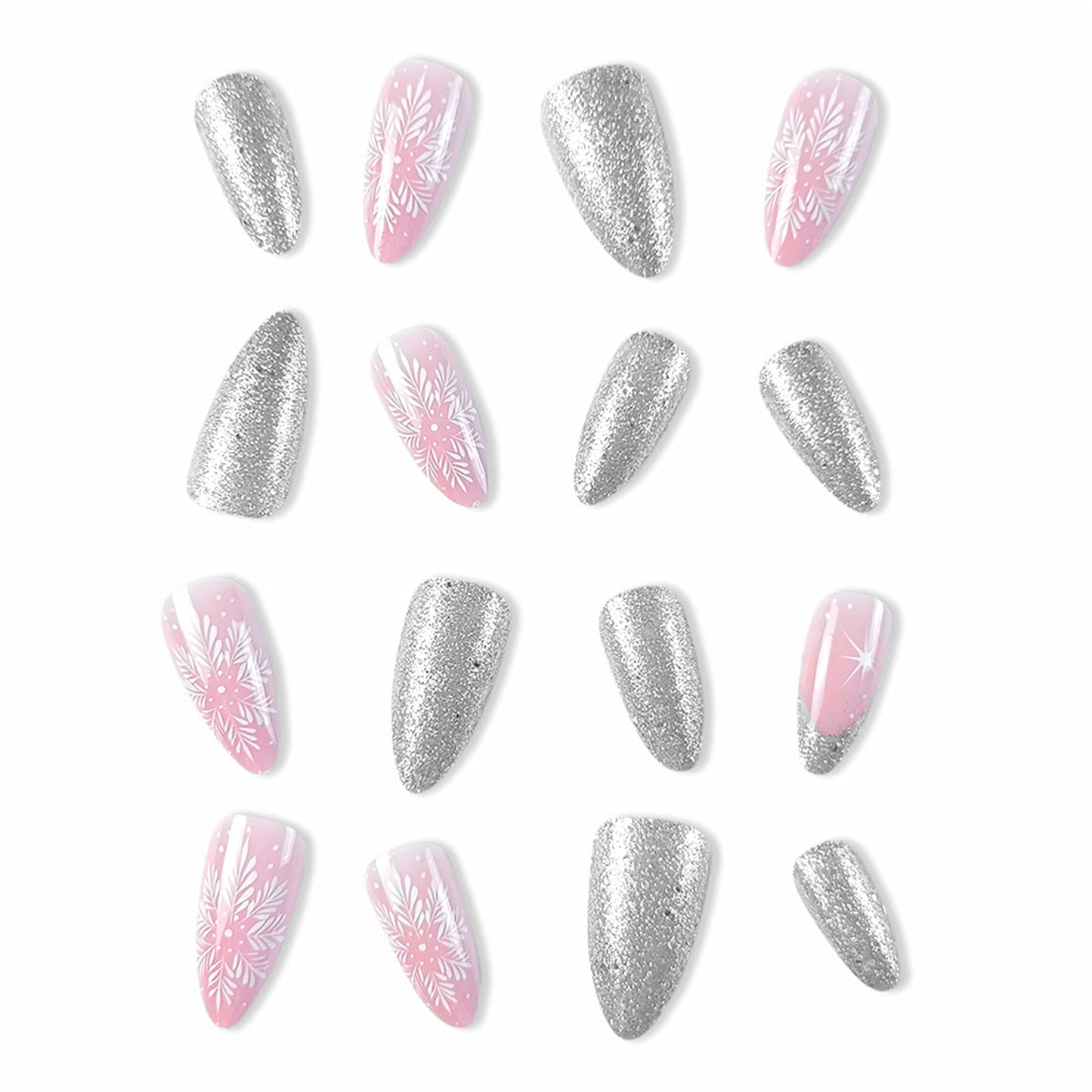 Silver Snowfall-Almond Nails