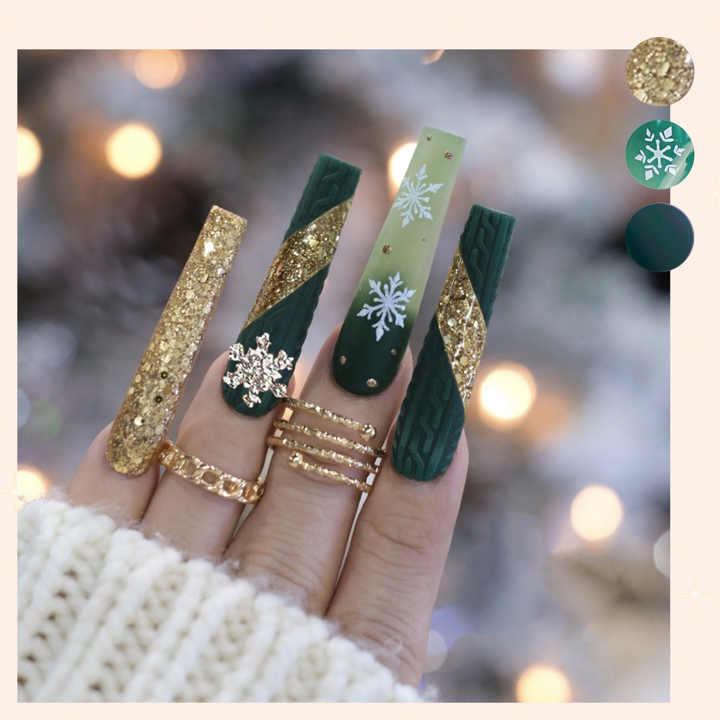 Evergreen Sparkle-Coffin Nails