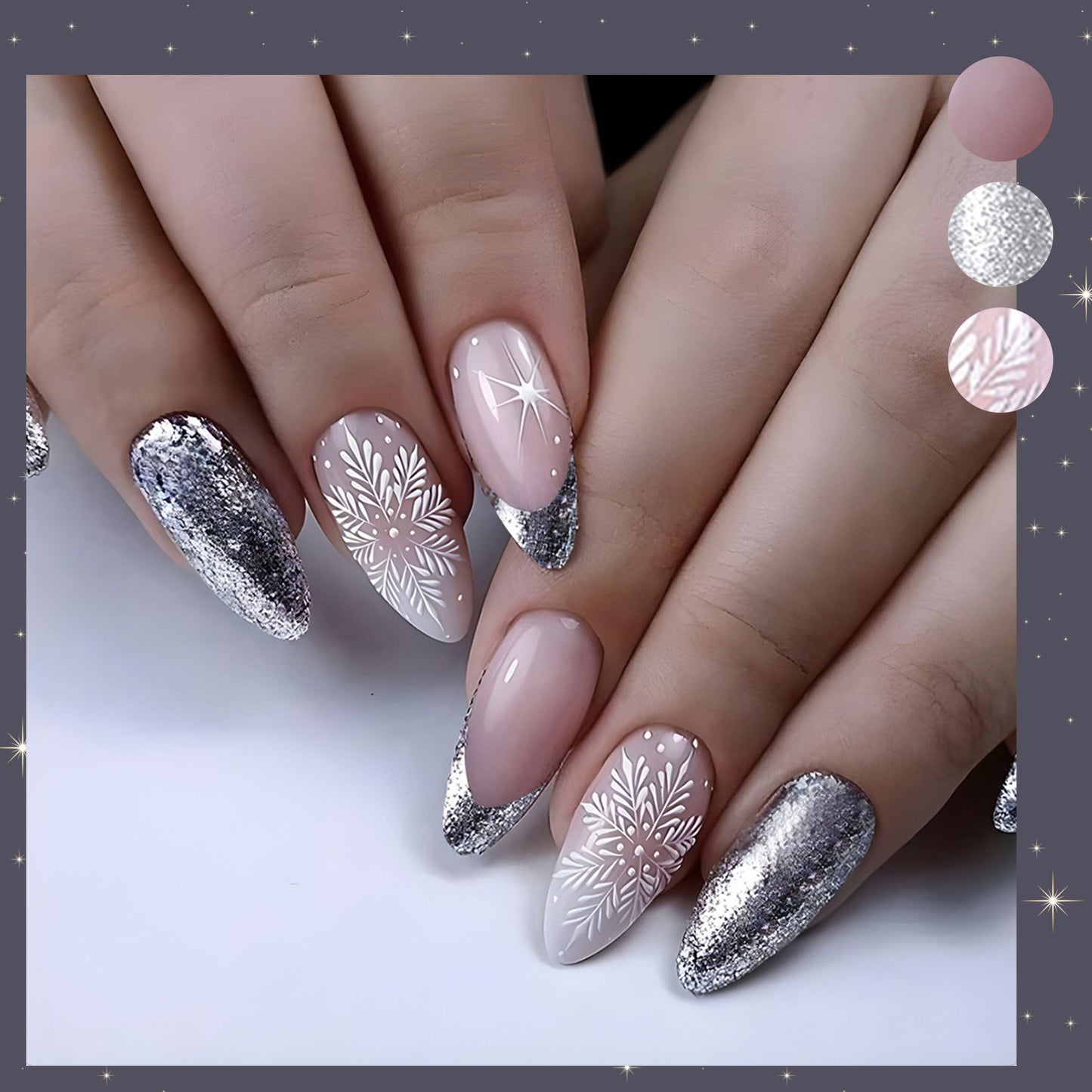 Silver Snowfall-Almond Nails
