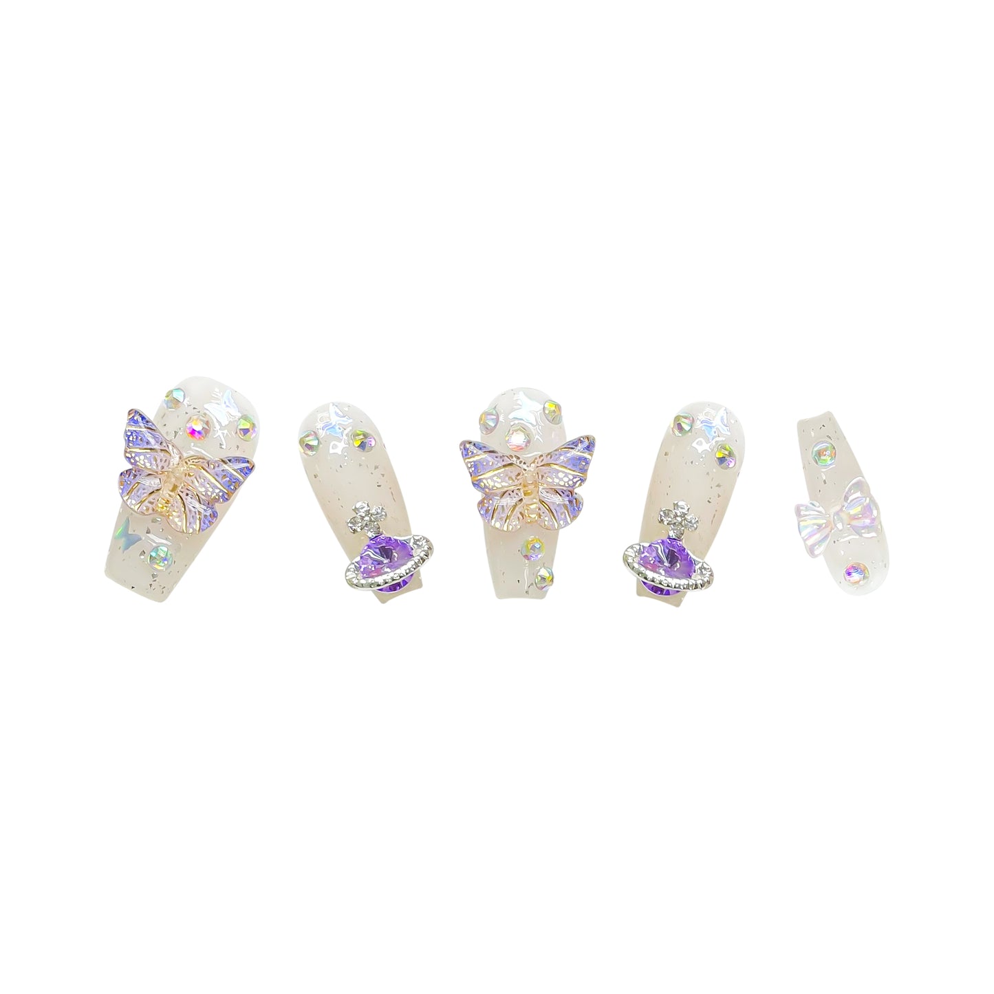 Handmade|Opulent Galactic Butterflies-Coffin Nails