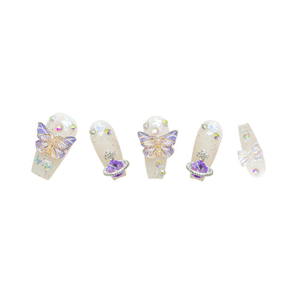 Handmade|Opulent Galactic Butterflies-Coffin Nails