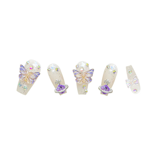 Handmade|Opulent Galactic Butterflies-Coffin Nails